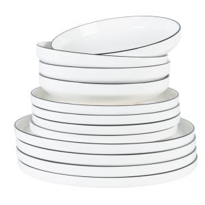 Service de table 12 pièces en porcelaine blanche et liseré…