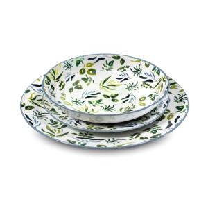 Service de vaisselle 18 pièces en Grès Crème/Vert