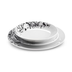 Service de vaisselle 18 pièces en Porcelaine Blanc et Noir