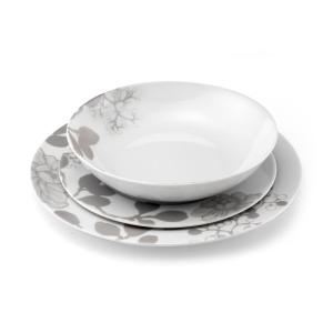 Service de vaisselle 18 pièces en Porcelaine Blanc/Gris