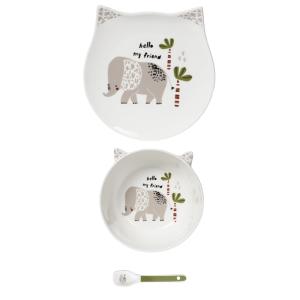 Service enfant 3 pièces Éléphant multicolore en porcelaine…