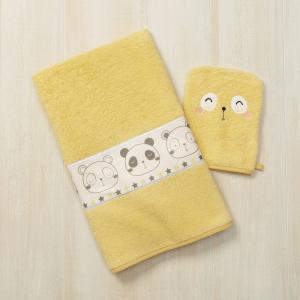 Serviette de bain enfant et gant de toilette jaune 50x90 en…