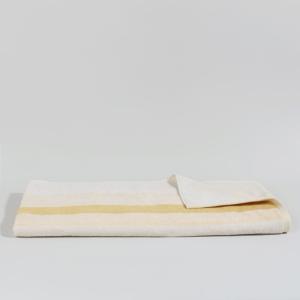 Serviette de plage en coton bio à rayures jaunes et beiges…