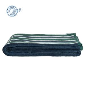 Serviette de plage en coton biologique à rayures bleues, ve…