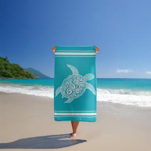 Serviette de plage éponge Velours Jacquard Bleu canard Usha…