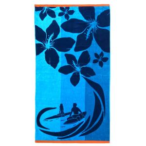 Serviette de plage éponge Velours Jacquard Bleu    Coolsurf…