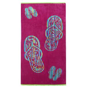 Serviette de plage éponge velours Jacquard Habra" 75x150 ro…