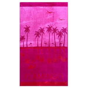 Serviette de plage éponge velours rose flamingo 86 x 160