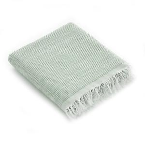 Serviette de plage uni en coton avec franges vert olive 90x…
