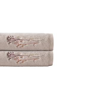 Serviette de toilette coton bouclette brodé marron 50x90