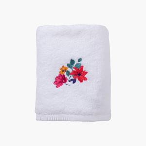 Serviette de toilette coton brodée fleurs  blanc