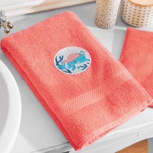 Serviette de toilette   gant 50x90 rose corail en coton