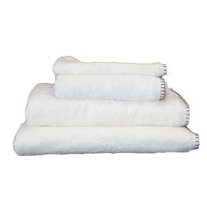 Serviette grand hotel surpiqure noire coton blanc 30x50 cm