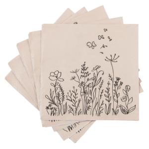 Serviettes blanches motif floral noir (x20)