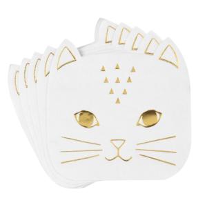 Serviettes chat en papier blanc et doré