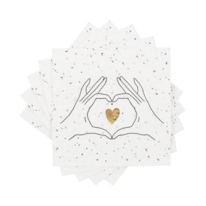 Serviettes en papier blanc, noir et doré motif cœur (x20)