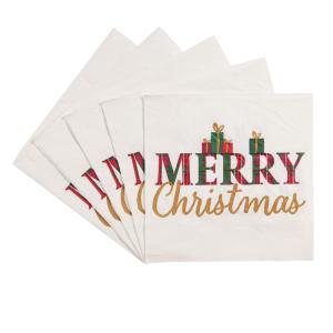Serviettes en papier écru merry christmas (x20)