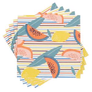 Serviettes en papier multicolore motifs rayures et fruits (…