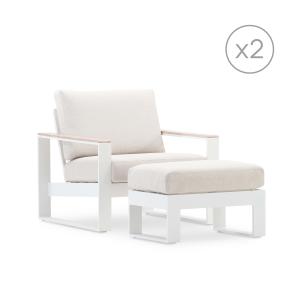 Set 2 fauteuils avec repose-pied alum blanc et accoudoirs e…