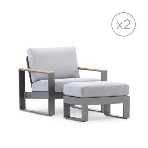 Set 2 fauteuils et repose-pied alu anthracite et accoudoirs…