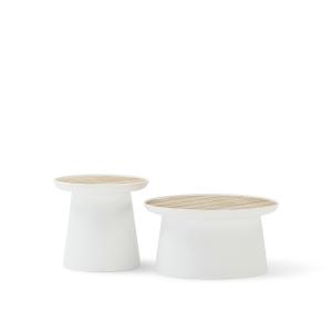 Set 2 tables d'appoint polypropylène blanc et plateau en bo…