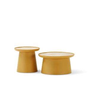 Set 2 tables d'appoint polypropylène jaune et plateau en bo…