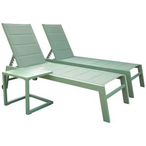 Set 2 transats et table d'appoint textilène et aluminium ve…