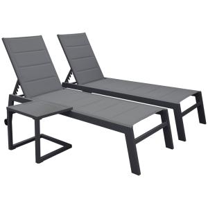 Set 2 transats et table d'appoint textilène gris aluminium…