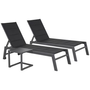 Set 2 transats et table d'appoint textilène noir aluminium…