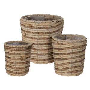 Set 3 cache-pots en paille avec intérieur