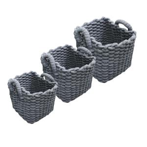 Set 3 paniers carrés en corde de coton tressée gris avec an…