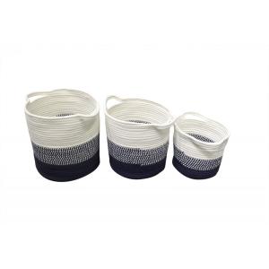 Set 3 paniers de rangement rond en corde tressée blanc bleu