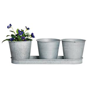 Set 3 pots fleur zinc gris