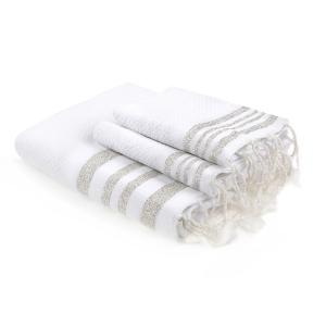 Set bain, 1 fouta   2 serviettes coton  100x200 blanc / arg…