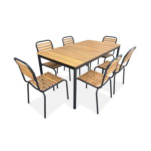 Set complet noir table   6 chaises acier et bois d'acacia