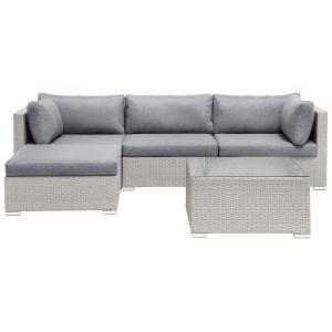 Set d'extérieur en polyrotin gris 4 personnes