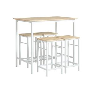 Set de 1 table et 4 tabourets effet bois et métal blanc