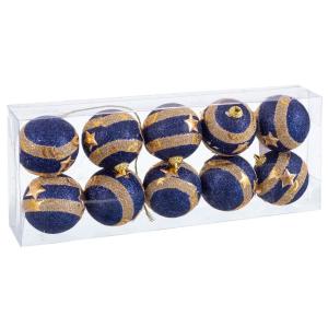 Set de 10 boules de Noël bleu et doré - 6cm