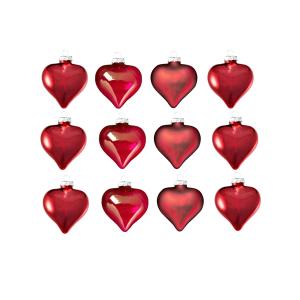 Set de 12 boules coeurs décoratif en verre rouge D6