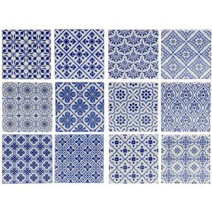 Set de 12 dessous de verres en dolomite bleu et blanc 11x11…