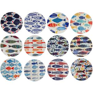 Set de 12 dessous de verres en dolomite poissons 11x11x0.7cm