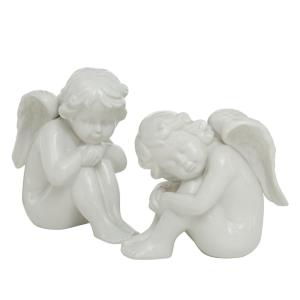 Set de 2 angelots en porcelaine blanche 15x9x16cm