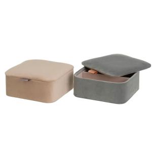 Set de 2 boîtes à bijoux velours beige et gris 16x16x6.5cm