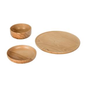 Set de 2 bols avec plateau en bois de hêtre, marron