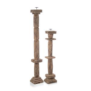 Set de 2 bougeoirs en teck beige H 150 cm