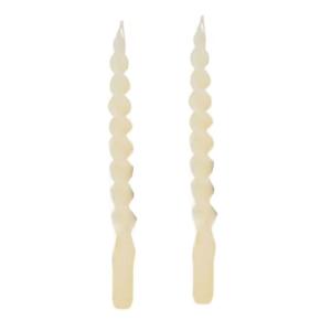 Set de 2 bougies torsadées longues ivoire 27cm