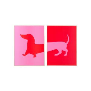 Set de 2 cadres décoratifs bois chien rouge et rose 30x3x40…