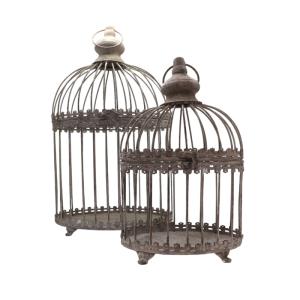 Set de 2 cages à oiseaux bougeoir en métal gris Ht.46.5 33.…