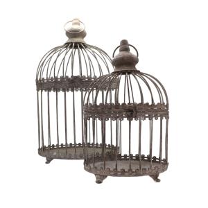 Set de 2 cages à oiseaux bougeoir métal gris Ht.46.5 33.5 c…