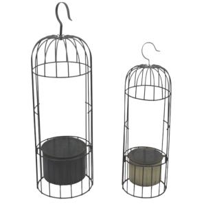 ~ Set de 2 cages en métal gris Ht.53 68 cm